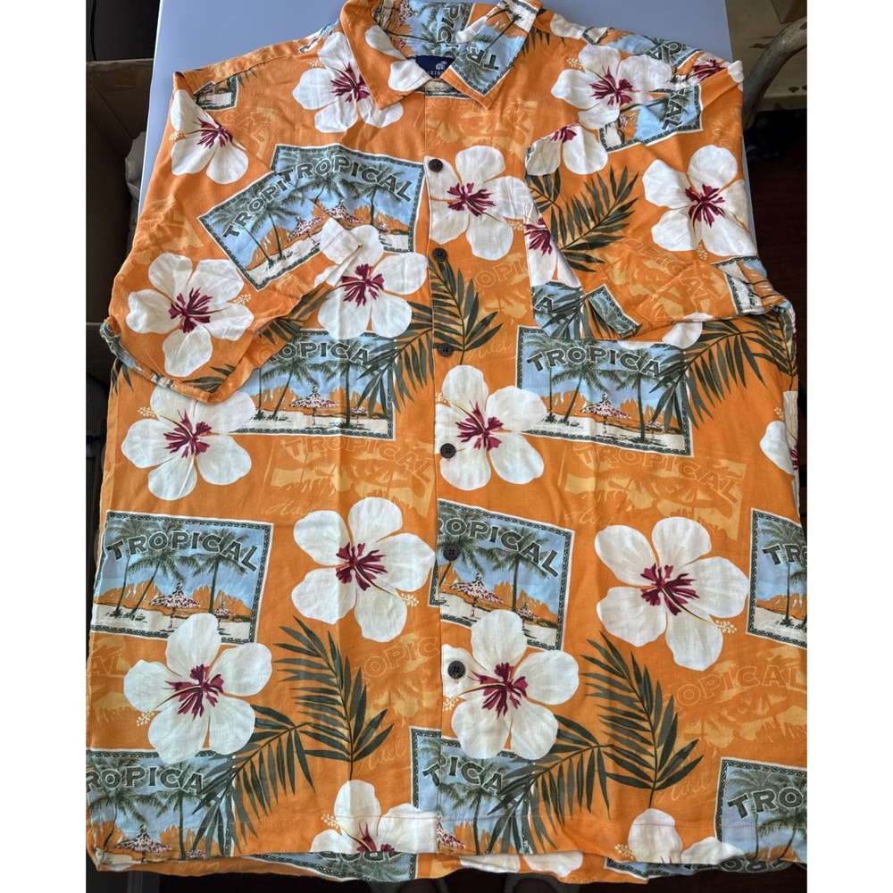 Caribbean Joe Hawaiian Shirt Mens XXL Cotton Blend Short‎ Sleeve Pocket